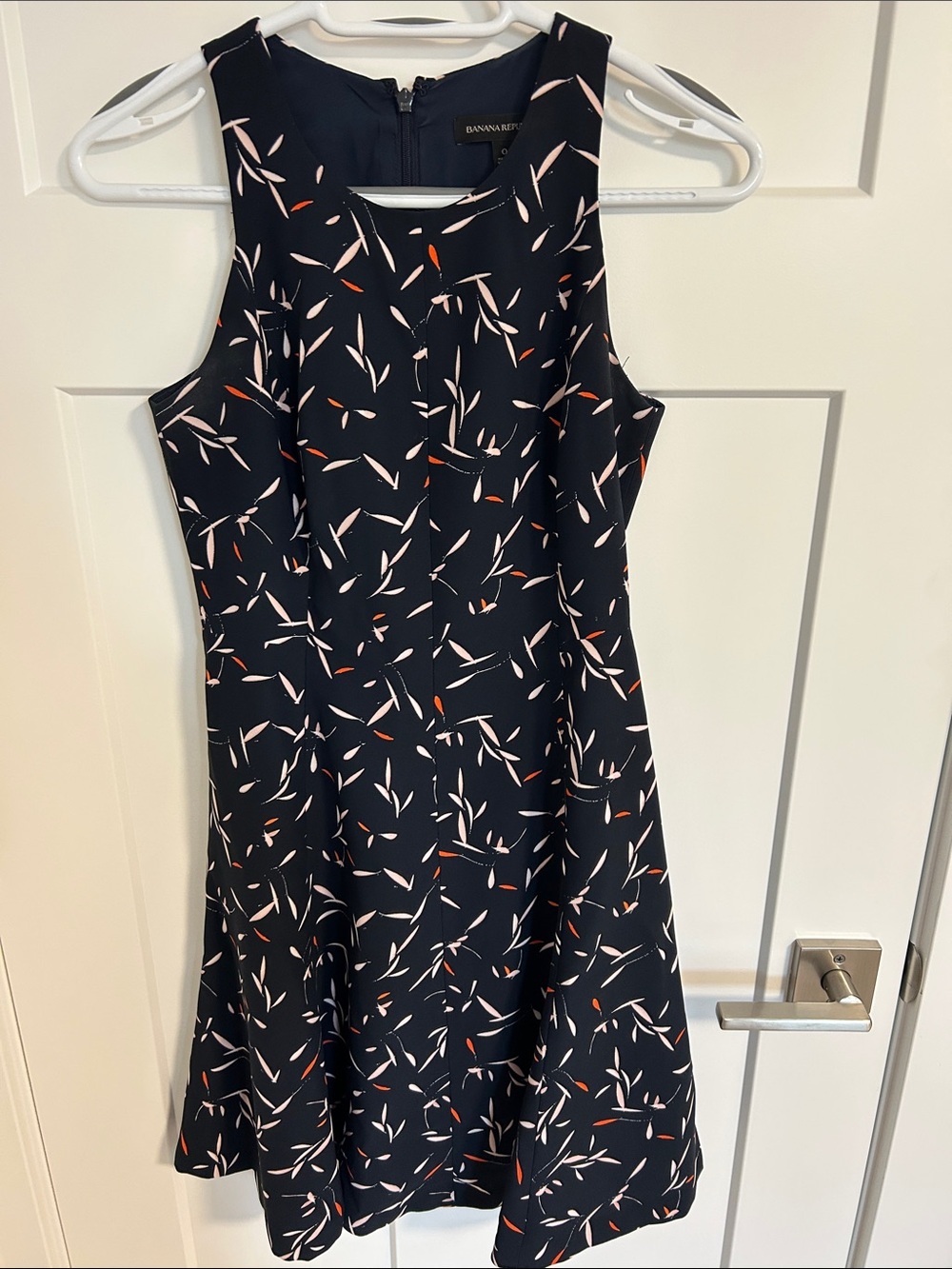 Banana Republic Navy Floral-Print Sleeveless Fit-and-Flare Dress